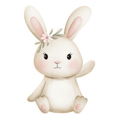 Obraz premium Cute watercolor bunny with floral headpiece baby animal illustration