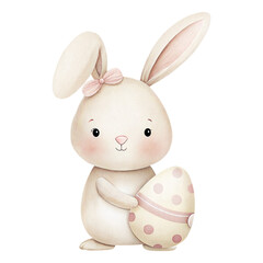 Obraz premium Cute watercolor bunny holding pastel Easter egg nursery illustration design