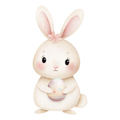 Obraz premium Cute watercolor bunny holding pastel Easter egg nursery illustration art