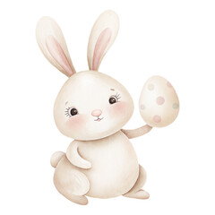 Obraz premium Cute watercolor bunny holding pastel Easter egg nursery illustration design