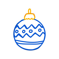 Obraz premium Christmas ornament graphic illustration with a blue body adorned by zigzag and circle patterns, topped with a golden hanger, symbolizing holiday cheer and festive celebration