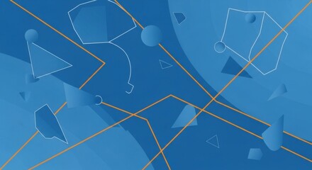 Dynamic blue gradient background with geometric shapes and golden lines overlay