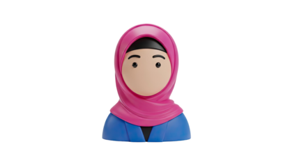 3D Muslim Woman Avatar Icon in Pink Hijab and Blue Outfit