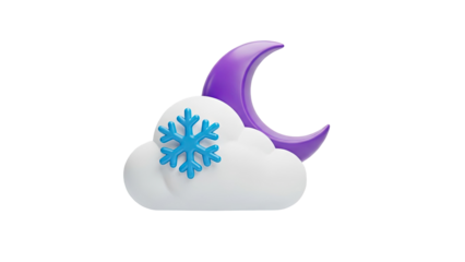 3D Icon: Snowing Cloud with Crescent Moon