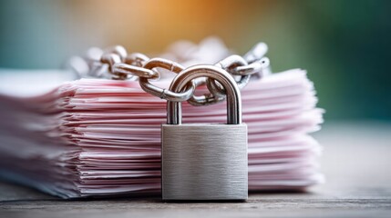 Data security concept with padlock and chain