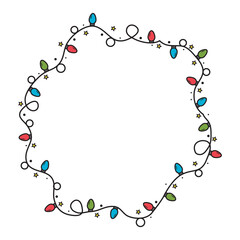 Christmas round doodle garland frame