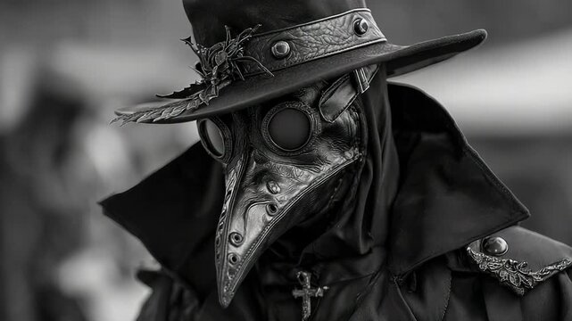 Plague Doctor portrait in grayscale