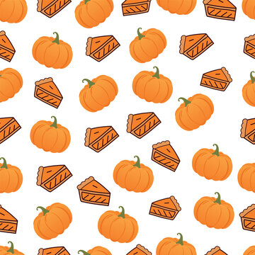 Pumpkin pie and pumpkins pattern seamless
