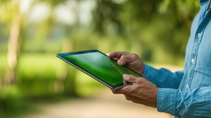 Man using a tablet to explore ecoloan programs for renewable energy projects emphasizing the benefits of green financing options.