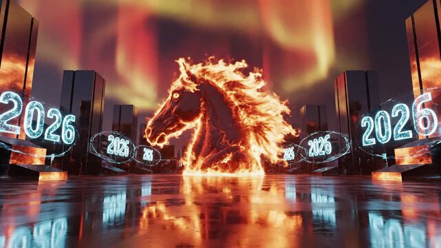 Celebrating Lunar New Year 2026 Horse Shio with Vibrant Fireworks and Luminous Displays