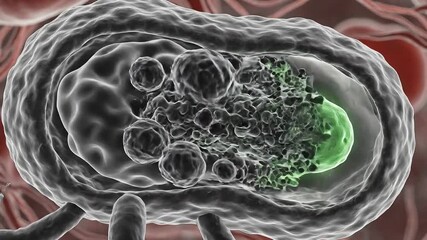 A detailed 3D rendering illustrates a microscopic organism possibly a nanobot or a virulent bacterium actively engaging with a host cell depicting the initial stages of cellular invasion and the comp. - Powered by Adobe