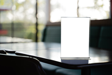 Mock up Label or Stand Mock up the blank menu frame in Bar restaurant blurred background design key visual layout