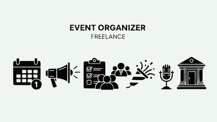 Event Organizer Freelance Services Icons Set.