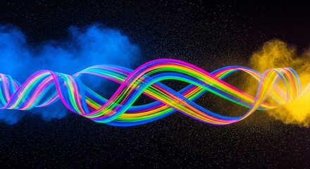 Colorful DNA Helix with Blue and Yellow Smoke.