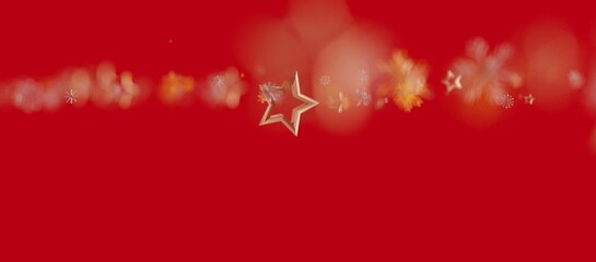 Christmas background with gold star and festive bokeh effects on red. Perfect for holiday greetings, winter designs, and seasonal pro © vegefox.com