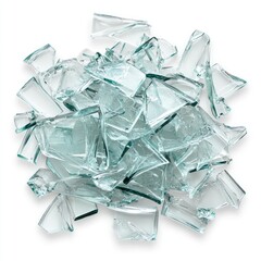 A pile of shattered glass on a white background, isolated