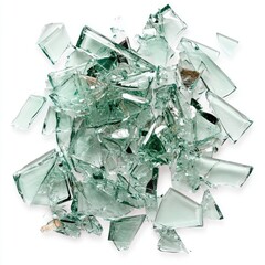 A pile of shattered glass on a white background, isolated