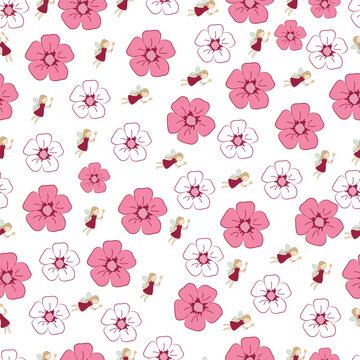Flowers with thooth fairy pattern seamless design
