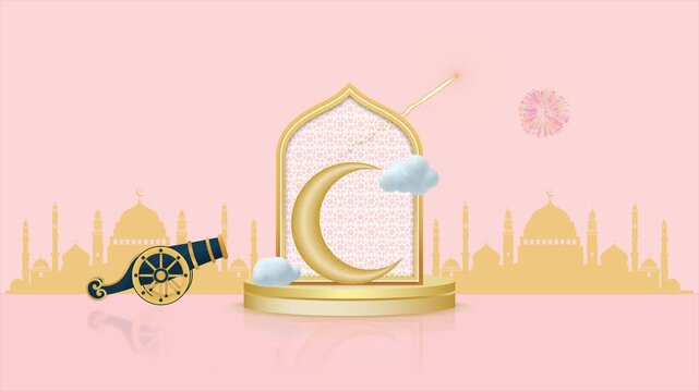 golden ramadan kareem footage animation with crescent, lantern, mosque and , mandala