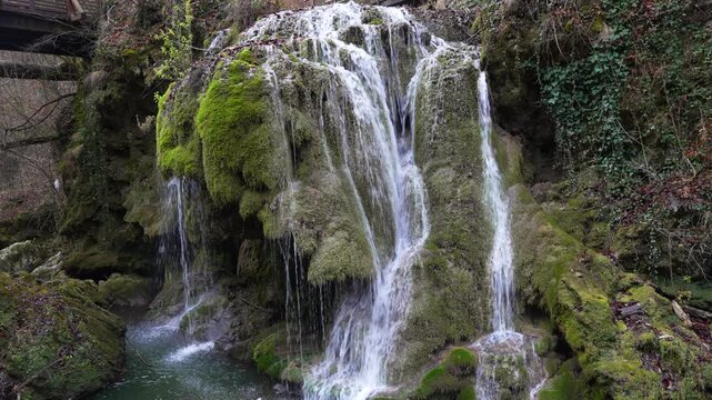 Waterfalls and Cascades of the Nera River (Cheile Nerei Beusnita) National Park, Romania. Hiking the gorge and exploring emerald pools. Romanian beauty and nature.