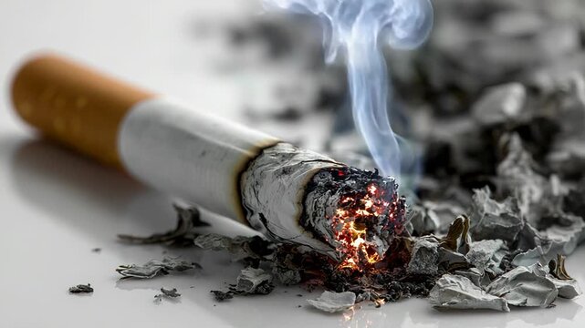 Cigarette burning down on ashtray