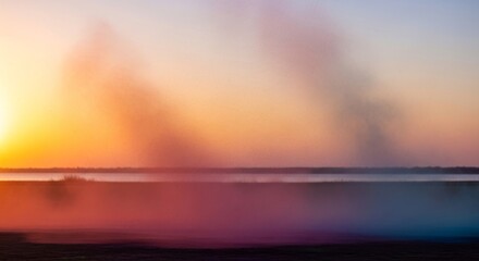 dreamy ocean sunrise misty sea at dawn.