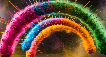 Vibrant multicolor powder arcs bursting in motion.