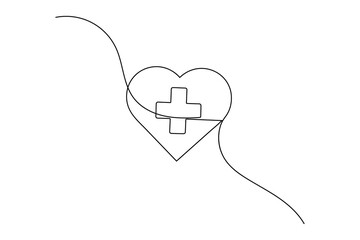 Obraz premium Medical cross one line illustration simple modern healthcare design