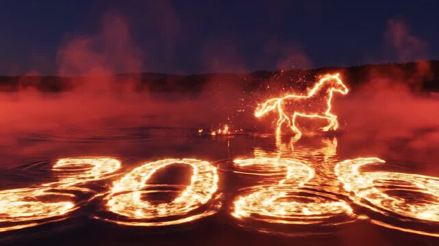 Vibrant Lunar New Year 2026 Horse Shio Celebration with Fireworks and Sparklers at Night