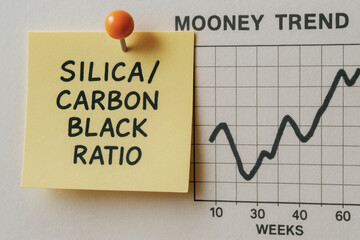 Silica carbon manufacturing note with upward trend graph pinned on paper expressing optimism and industrial analysis