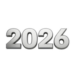 Metallic 3D Numbers Representing the Year 2026 on a White Background