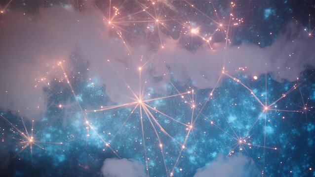 Abstract Cosmic Connection with Blue and Pink Light Patterns