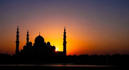 Mosque Silhouette at Sunset Islamic Architecture.