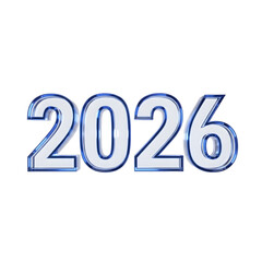 Striking three-dimensional metallic rendering of the year 2026, symbolizing future milestones, annual planning, and upcoming events with a modern, glossy blue finish