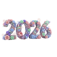 Vibrant Floral 2026 Year Illustration Composed of Blooming Flowers and Succulents, Symbolizing Growth, Renewal, and Natural Beauty