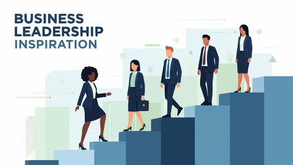 Business Leadership Inspiration Diverse Team Climbing Stairs Towards Success.