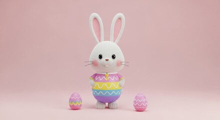 Easter bunny in egg with candy pastel colors 3D render.