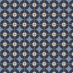Blue Gray Geometric Circle Seamless Pattern with Repeating Abstract Grid Design