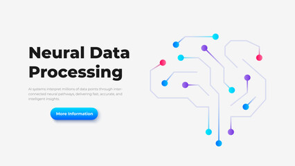 Neural Data Processing Concept with Artificial Intelligence Brain, Digital Connections and Machine Learning Visualization for Presentation Template
