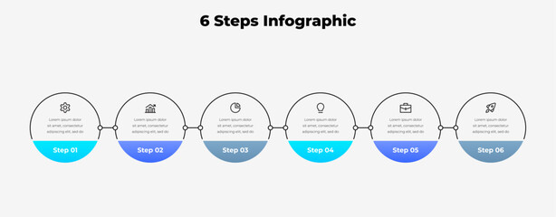 6 Steps Infographic Linear Diagram with Connected Elements for Presentation Template, Six Step Process Vector