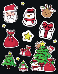 Cute Kawaii Christmas Sticker Pack with Festive Lights and Characters