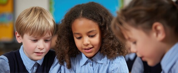 Schoolchildren enthusiastically working together on an imaginative classroom project.