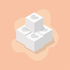 Valentine sugar cubes illustration. Small pile of rounded sugar cubes. Subtle heart imprint detail on top. Smooth flat shading style. Warm romantic sweet theme.