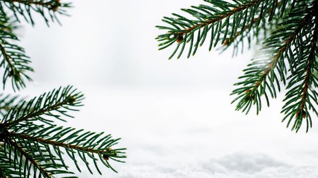 Pine tree branches against a soft white background isolated on white background
