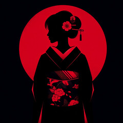 紅日に溶ける女の影