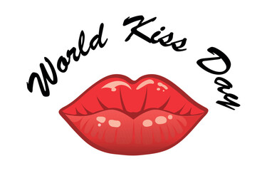 Handwritten lettering World Kissing Day with lips. Vector background for World Kissing Day. World Kissing Day design template for cards, posters, printed materials, and stickers. Vector illustration