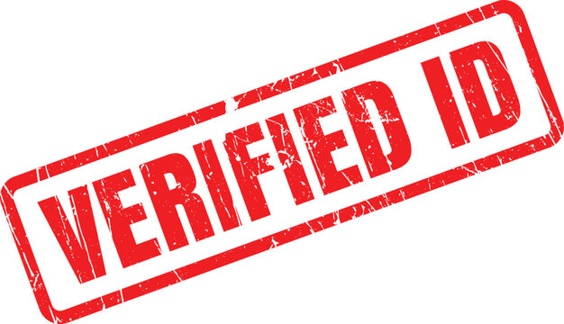 A striking red rubber stamp with an authentic grunge texture showing the important phrase VERIFIED ID
