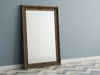Elegant mirror leaning against wall