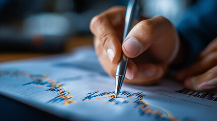 Drawing lines to calculation indicator charts and graphs is financial stock investment tool, manual analysis work, chart annotation, technical analysis marking, performance tracking notation,