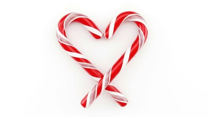 Romantic red and white candy canes arranged in a heart shape.